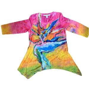 LEOMA LOVEGROVE Women’s Floral Art Top T-Shirt Colorful Art To Wear Size Small